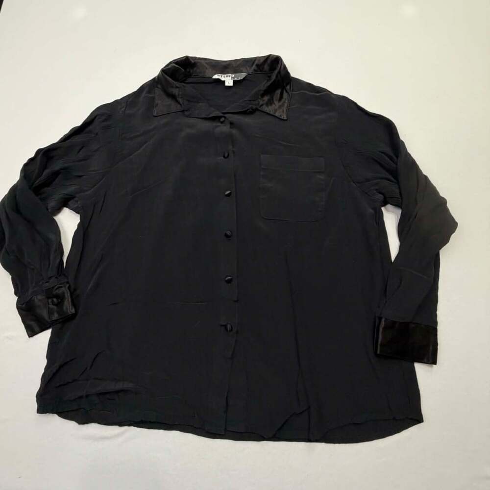 Studio 1 Silk Long Sleeve Shirt Size L Black